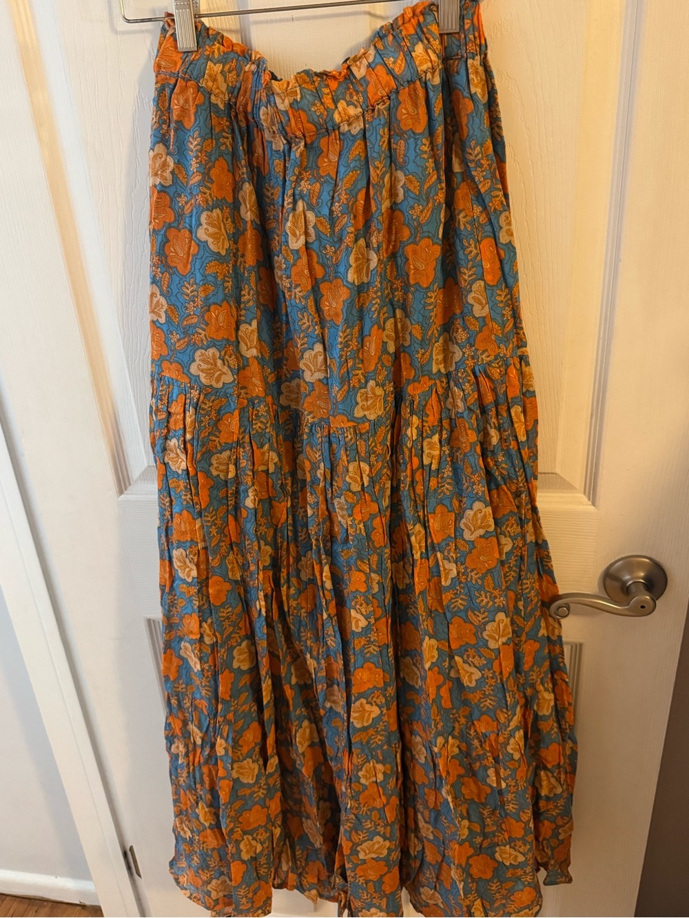 Sundry Blue Maxi Skirt with Orange Floral Print